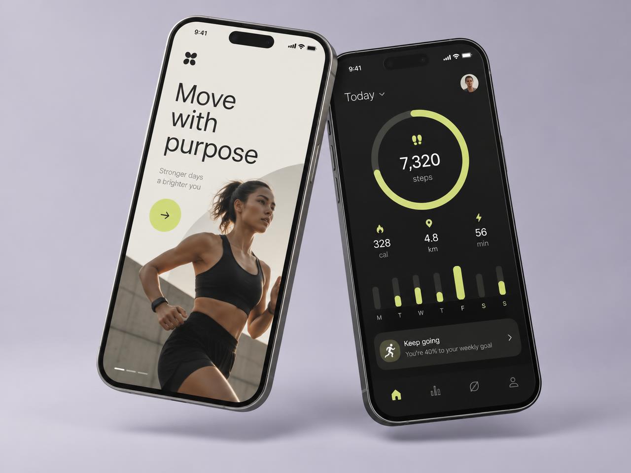 Stride fitness app displayed on two phones